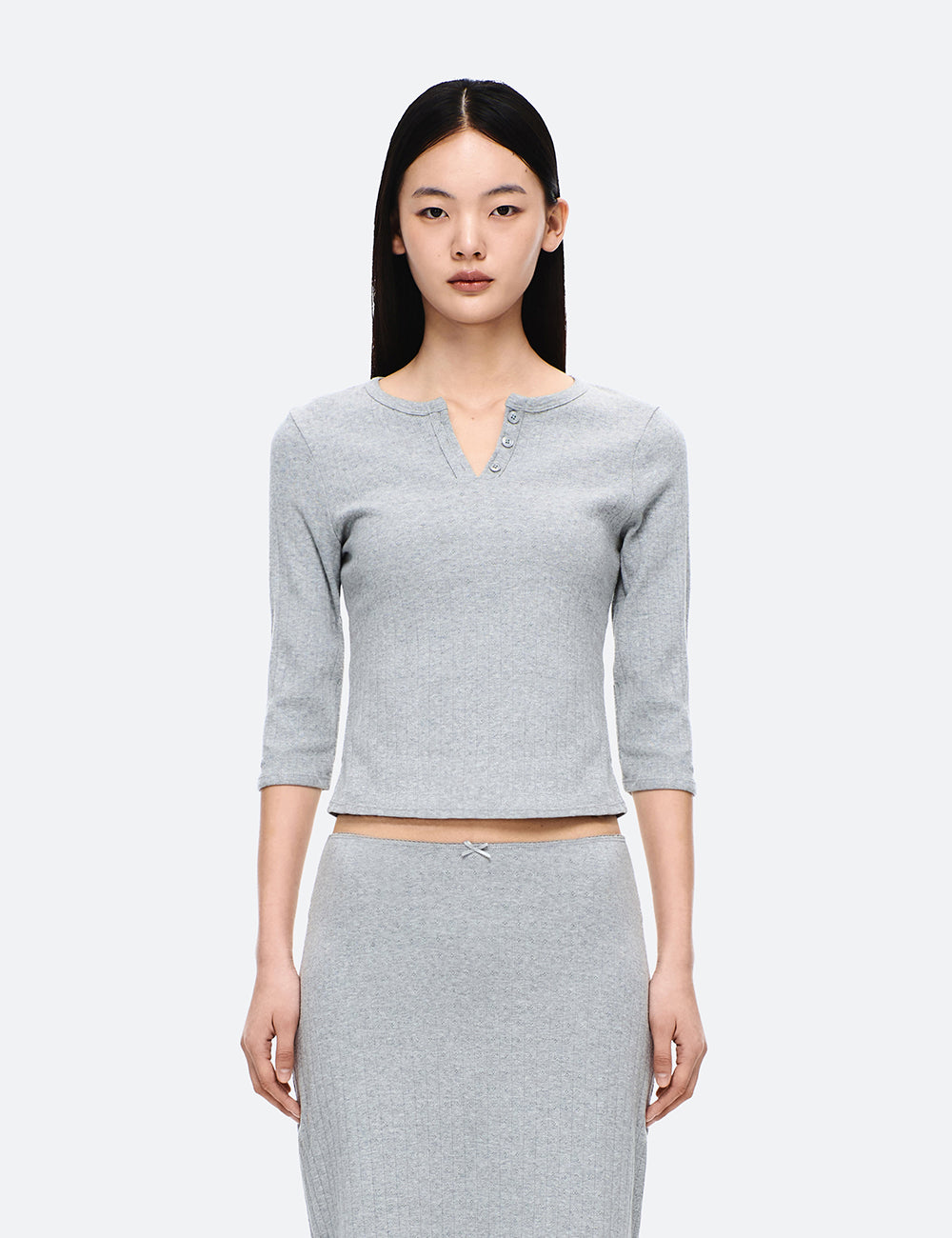 COTTON HENRY NECK LONG SLEEVE T-SHIRT – Verish