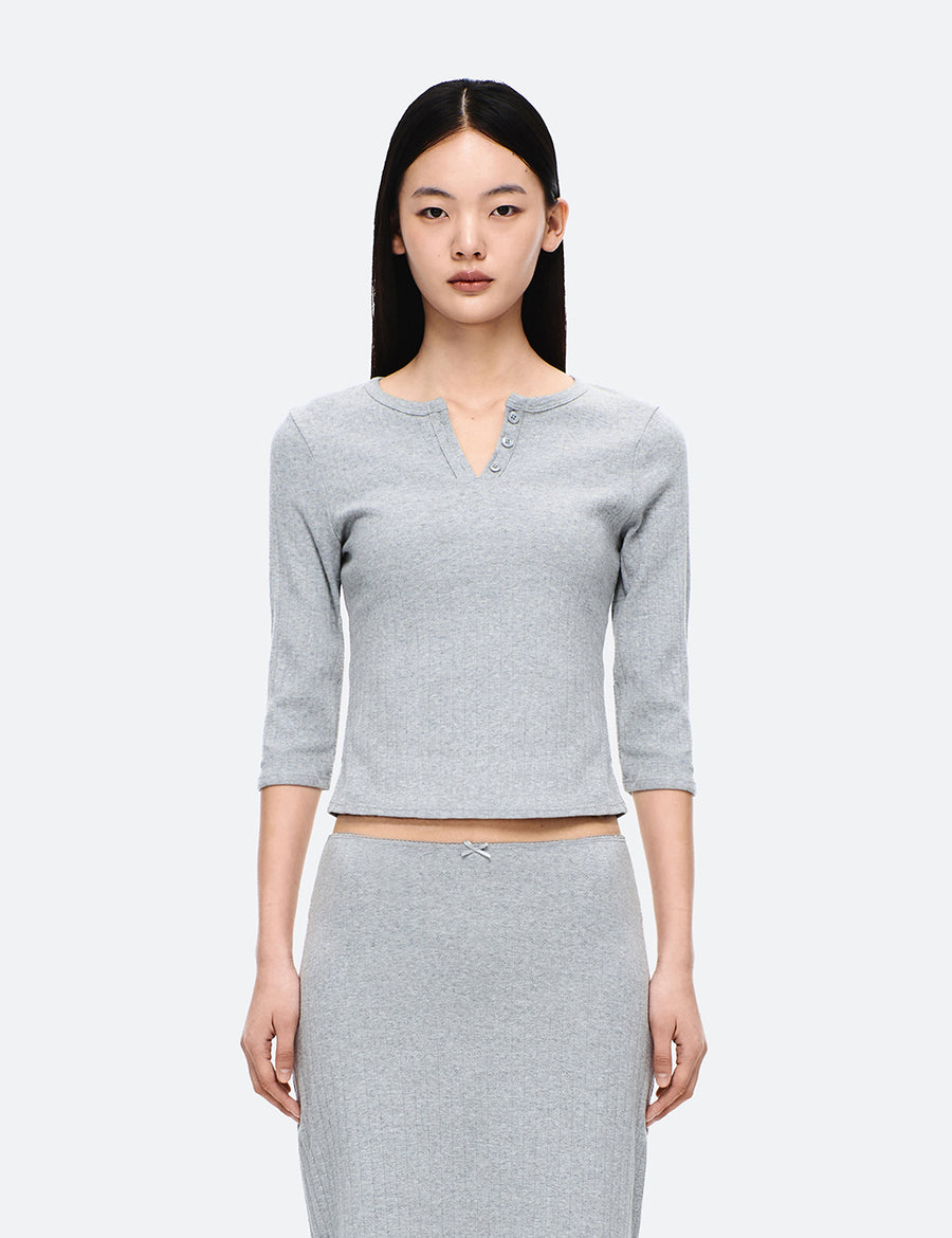 COTTON HENRY NECK LONG SLEEVE T-SHIRT