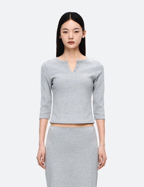 COTTON HENRY NECK LONG SLEEVE T-SHIRT – Verish