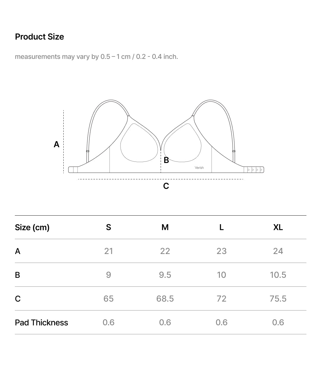Size Chart - COOL FIT SLIM STRAP BACKLESS MULTIWAY BRA