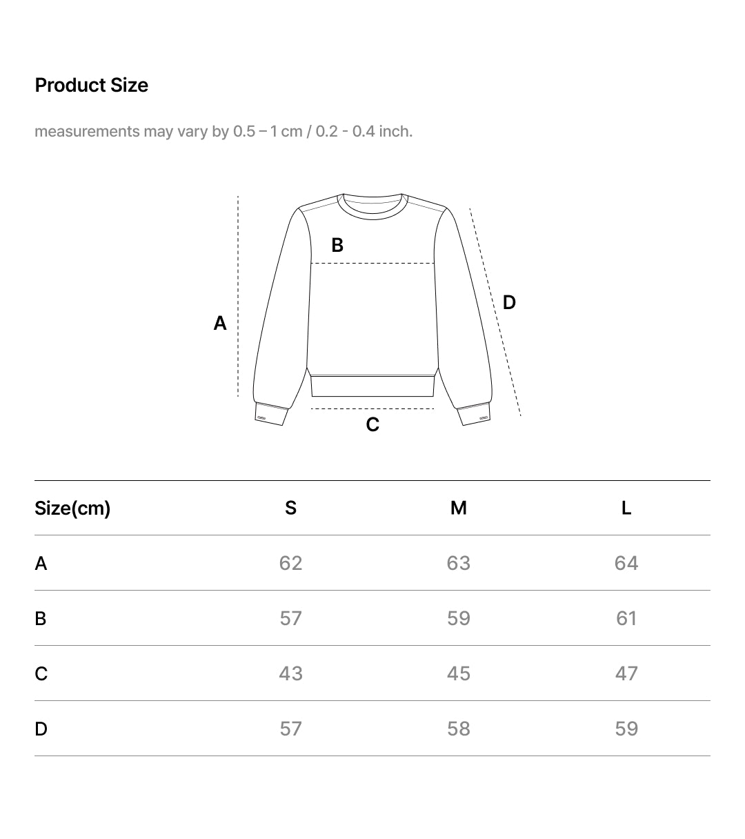 Size Chart - COZY FIT BOATNECK SWEATSHIRT