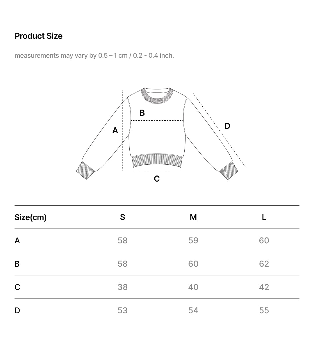 Size Chart - COZY FIT CREWNECK SWEATSHIRT