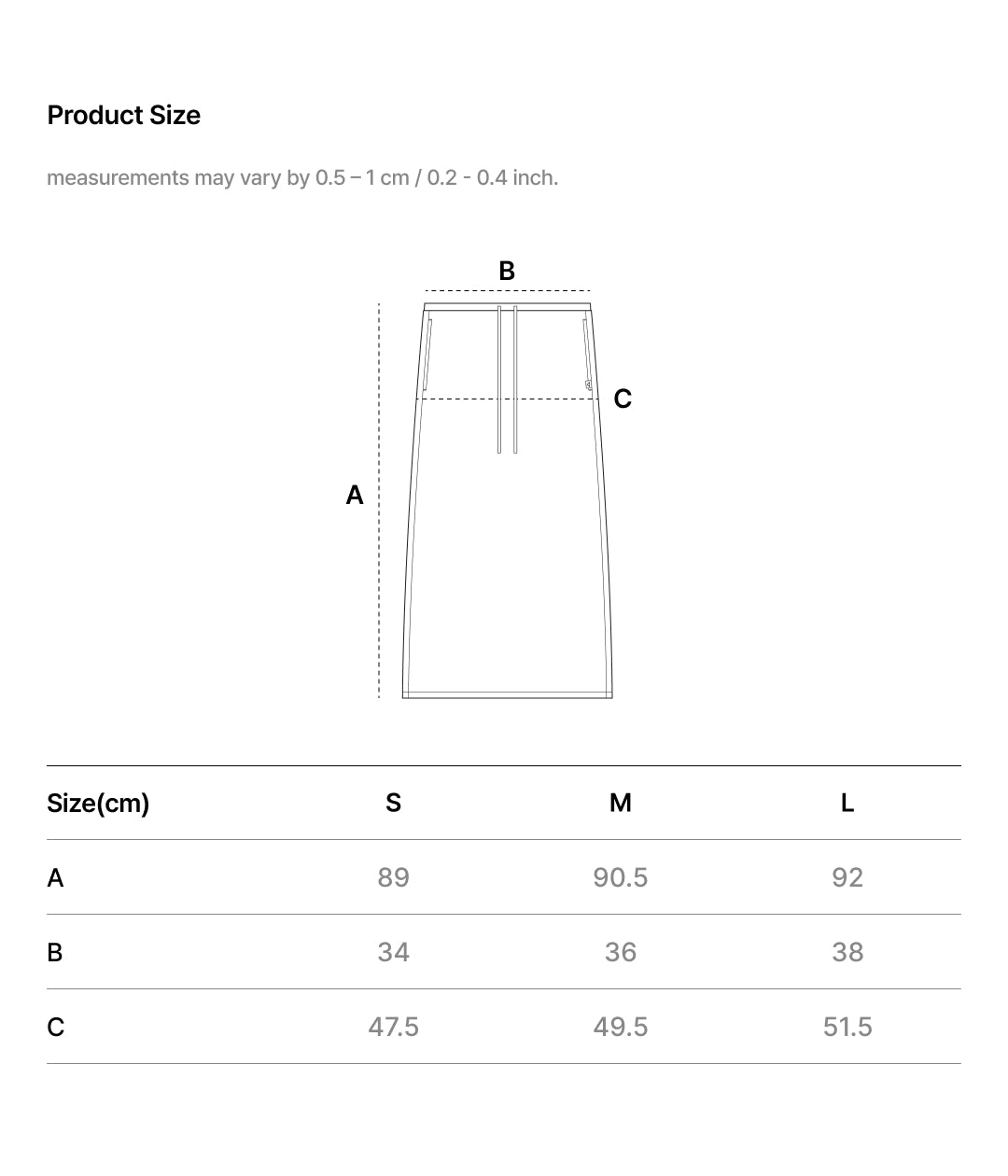 Size Chart - COZY FIT CURVED SEAM LONG SKIRT