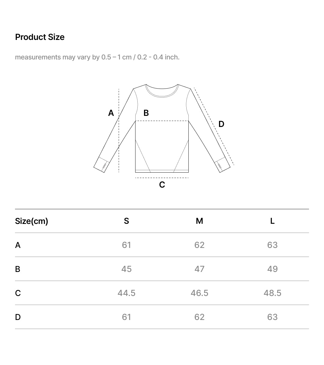 Size Chart - COZY FIT CURVED SEAM LONG SLEEVE T-SHIRT
