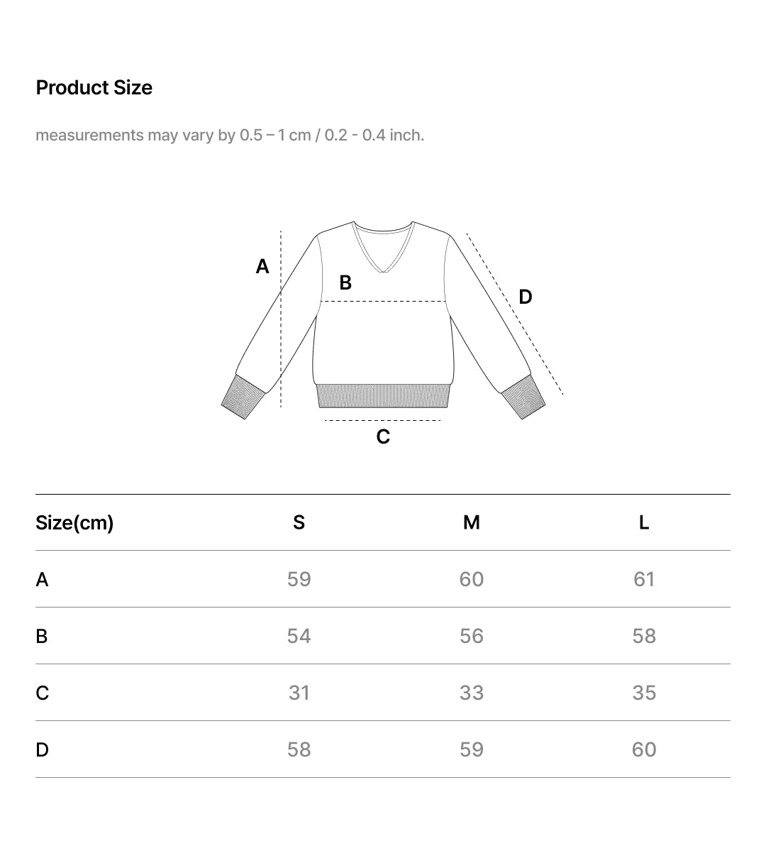 Size Chart - COZY FIT DEEP V-NECK KNIT TOP