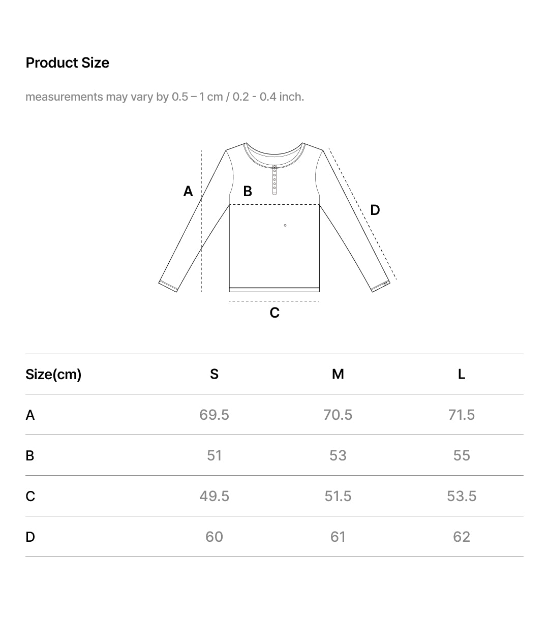 Size Chart - COZY FIT HENLEY LONG SLEEVE T-SHIRT