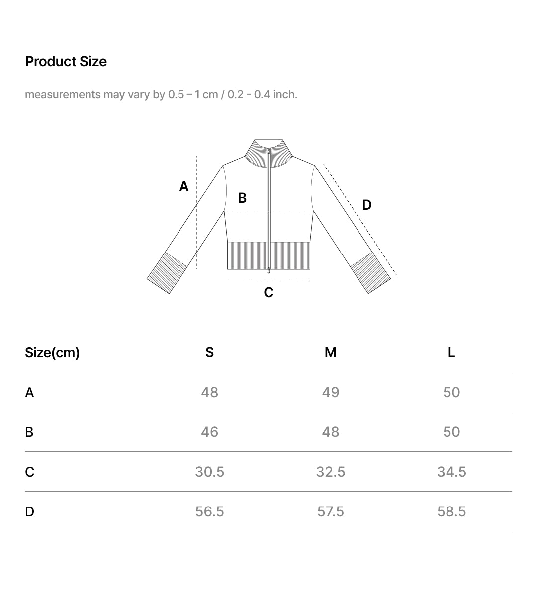 Size Chart - COZY FIT MULTIWAY ZIP-UP CARDIGAN