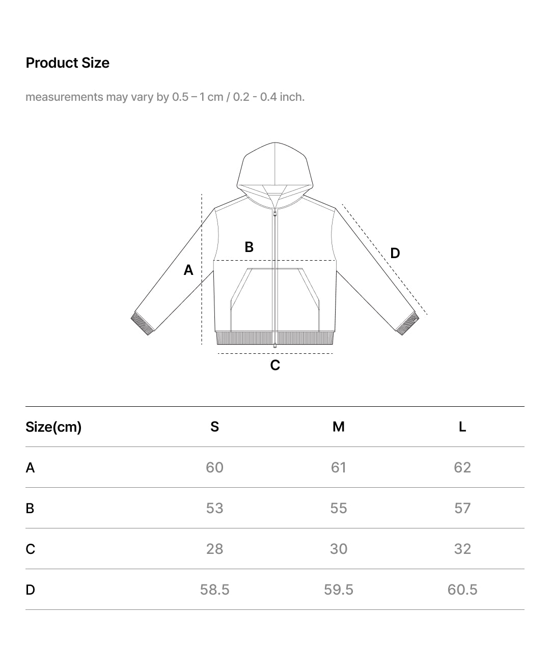 Size Chart - COZY FIT MULTIWAY ZIP-UP HOODIE