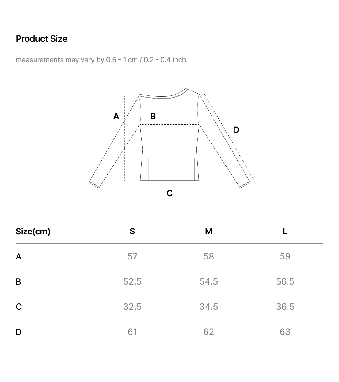 Size Chart - COZY FIT ONE SHOULDER SHIRRING LONG SLEEVE TOP