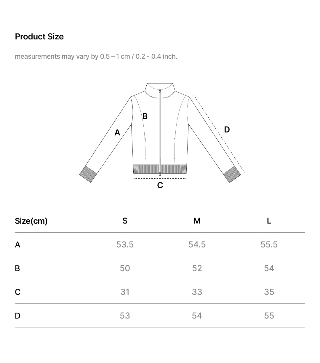 Size Chart - COZY FIT TRACK ZIP-UP JACKET