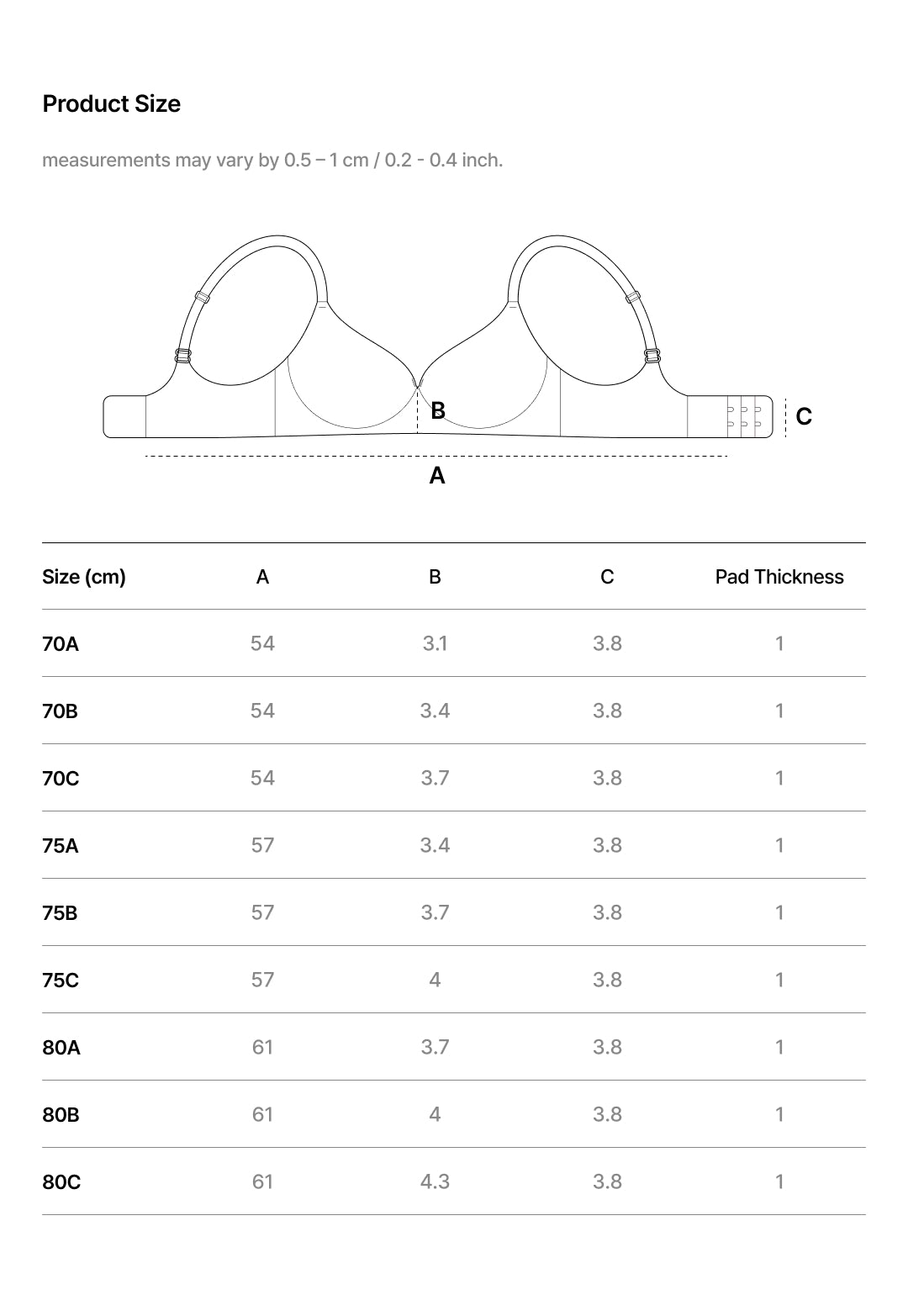 Size Chart - ESSENTIAL FIT BRA