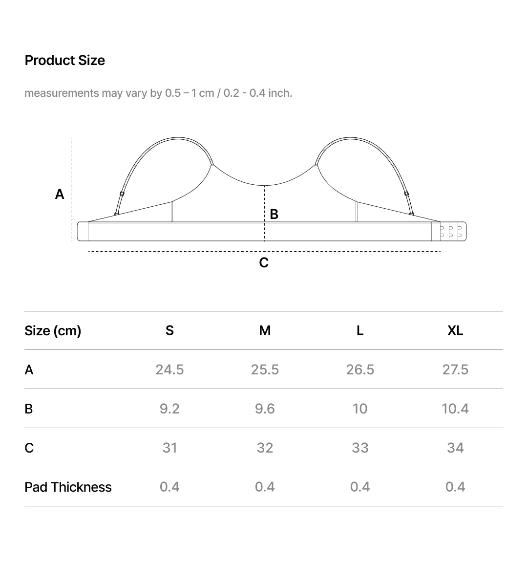 Size Chart - ESSENTIAL FIT SCOOP LOGO BRALETTE