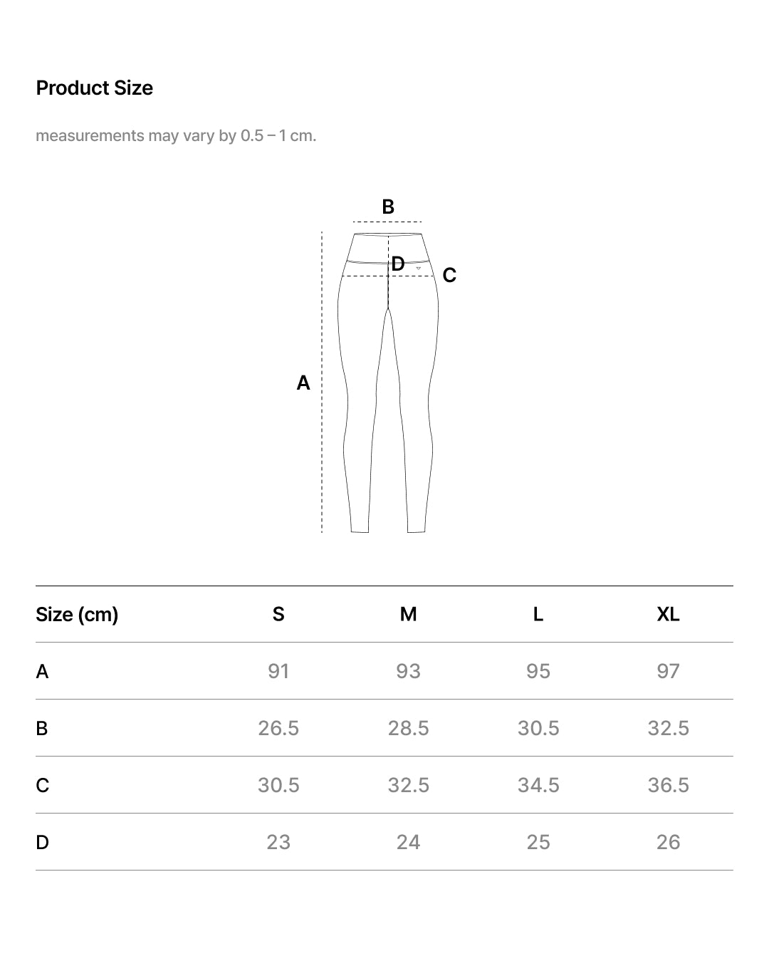 WARM TOUCH LEGGING size chart