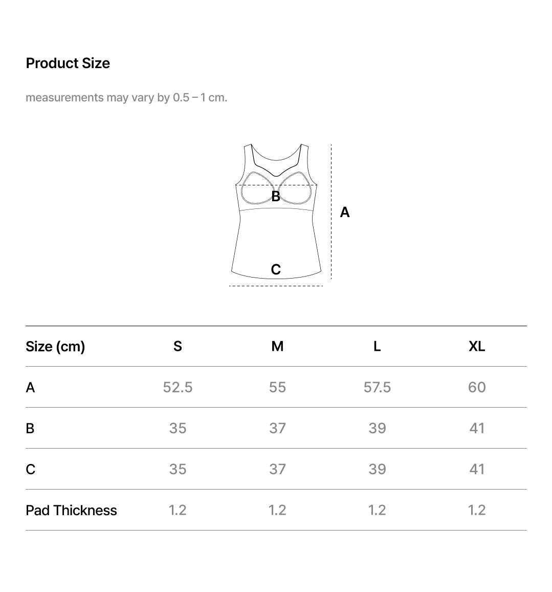 WARM TOUCH V-NECK BRA TOP size chart