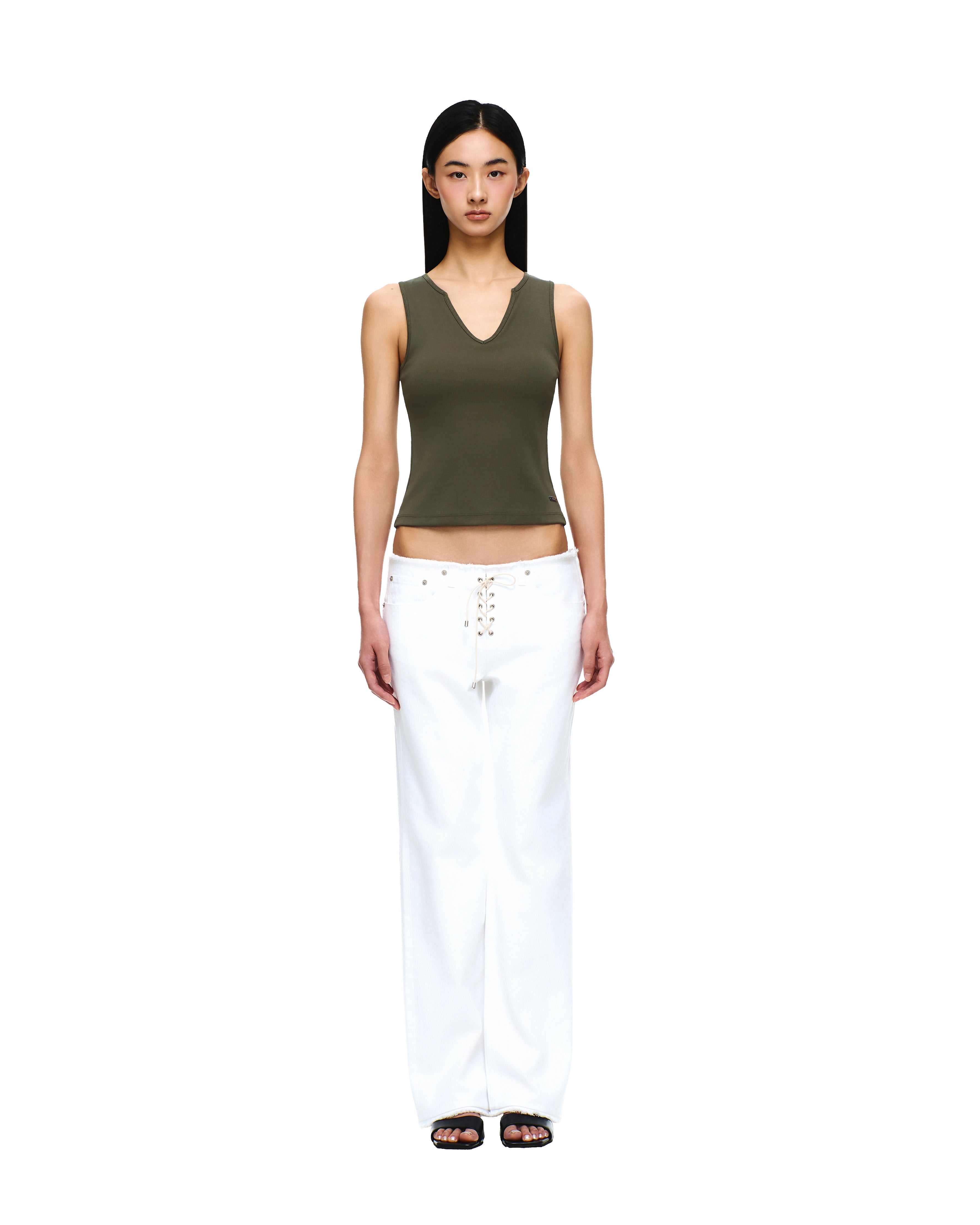 DENIM LOW-RISE LACE-UP PANTS – Verish