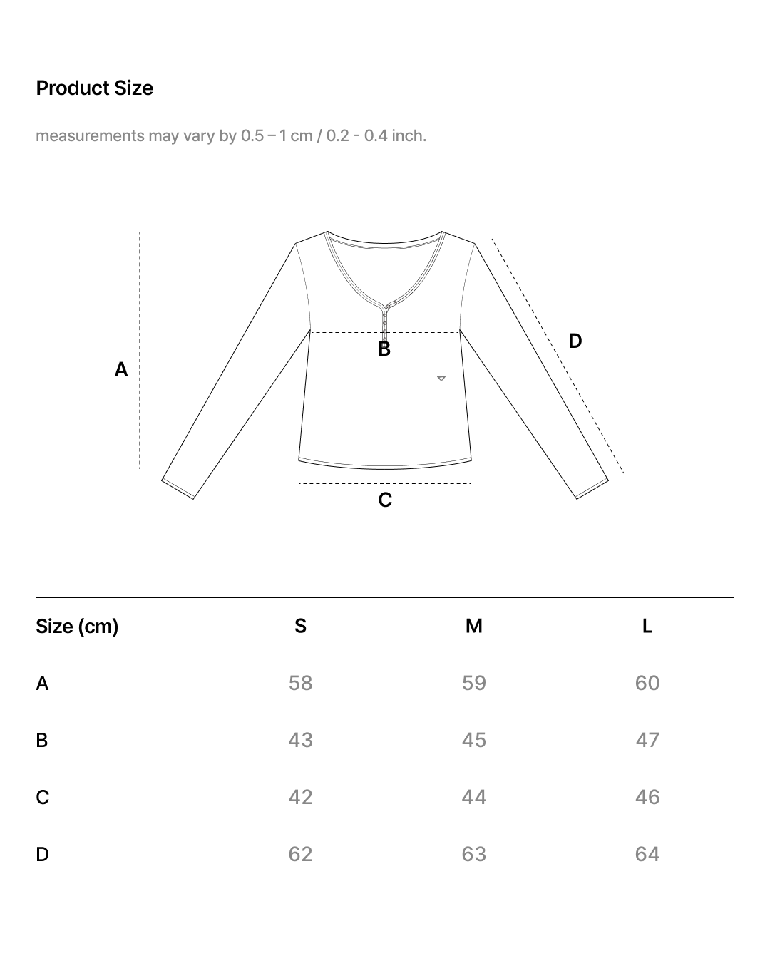 EASE FIT DEEP V HENLEY T-SHIRT size chart