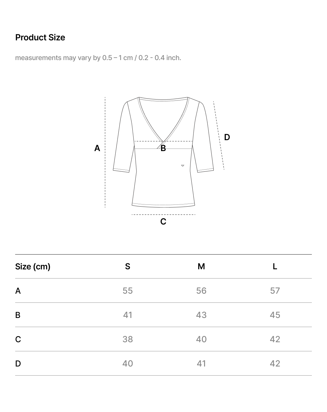 EASE FIT DEEP V-NECK HALF SLEEVE T-SHIRT size chart