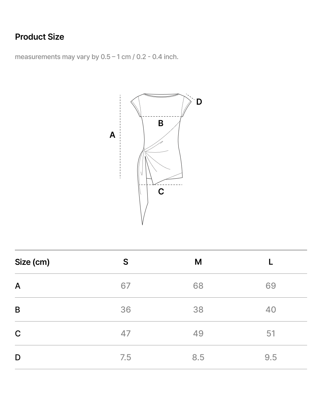 EASE FIT DRAPED SHORT SLEEVE TOP size chart