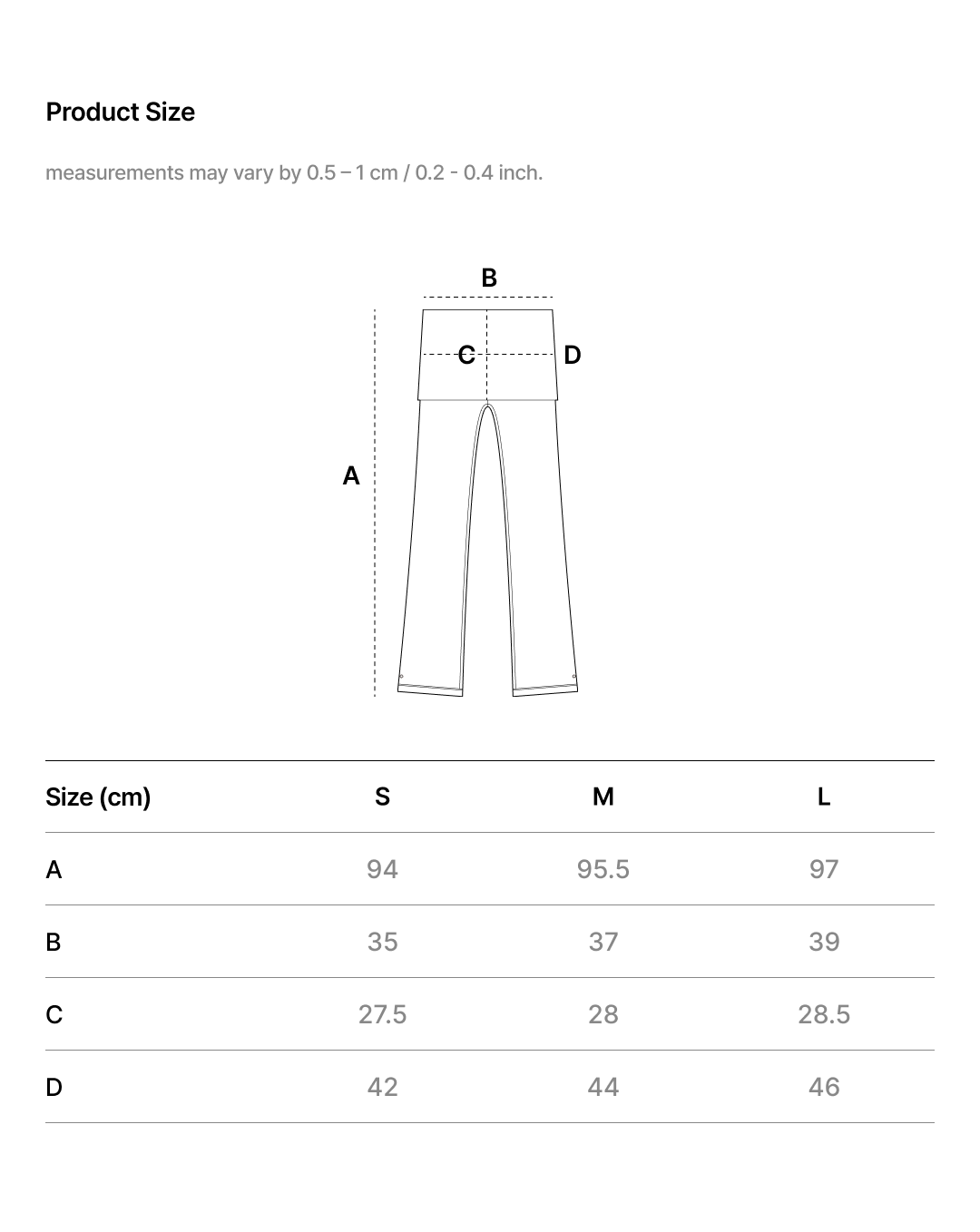 EASE FIT FOLDOVER DRAPED PANT size chart