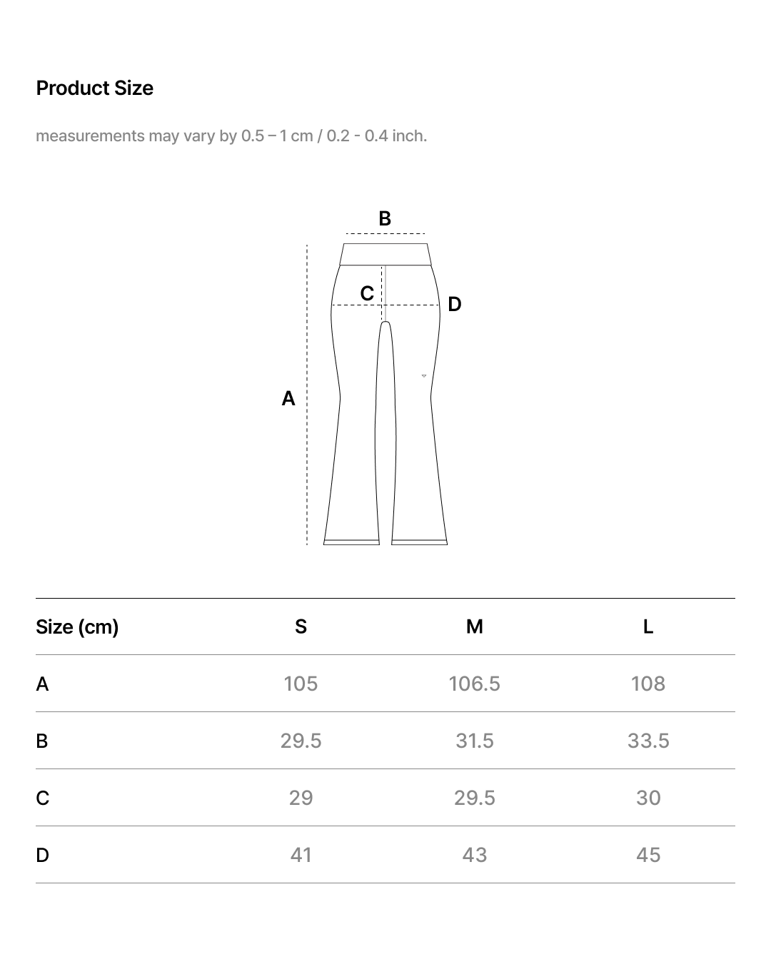 EASE FIT FOLDOVER WAIST FLARE LEGGING size chart