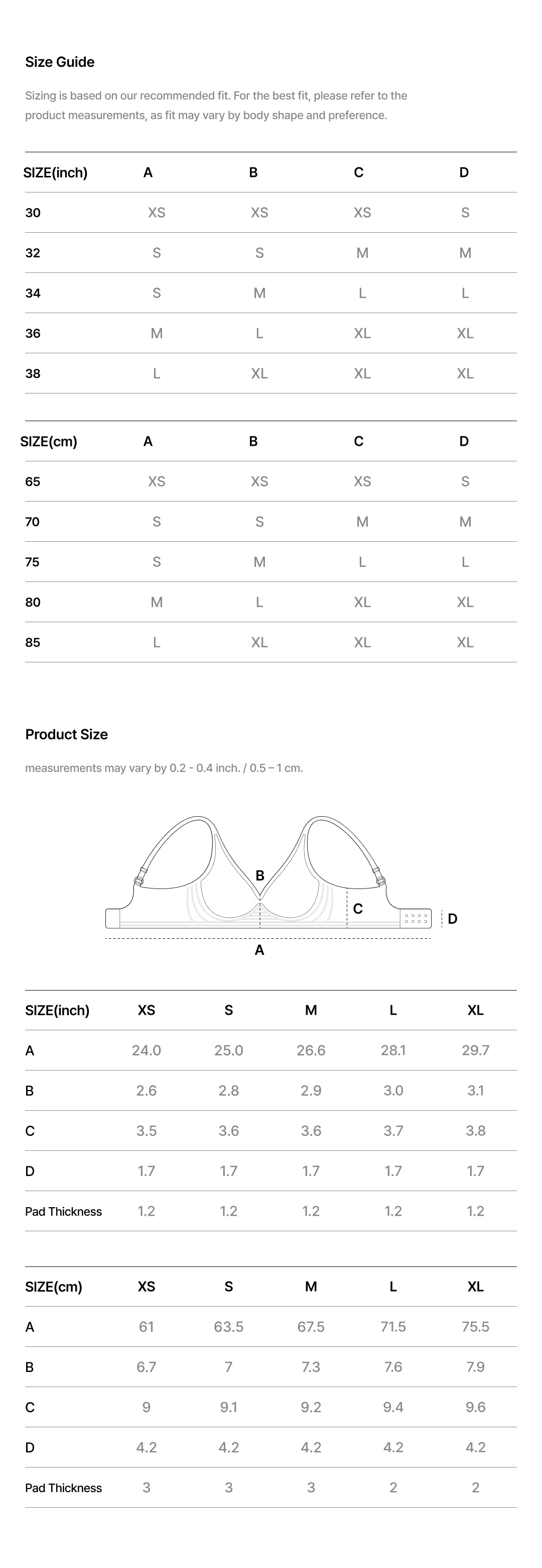 COOL FIT BRA SIGNATURE PLUS size guide